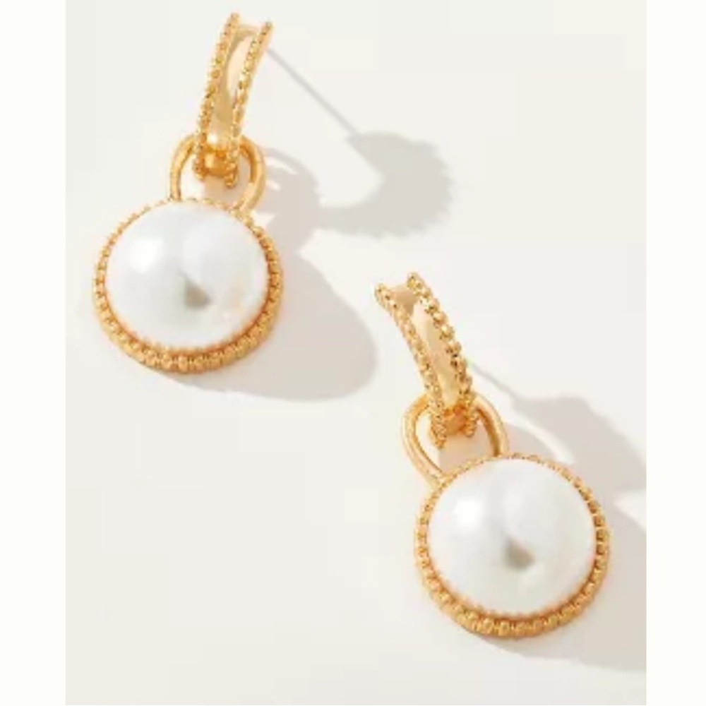 Anthropologie Pearl Latch Drop Earrings